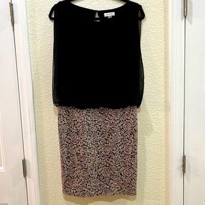 Calvin Klein Black/Rose Gold/Silver Sequins Blouson Dress with a Fitted Skirt